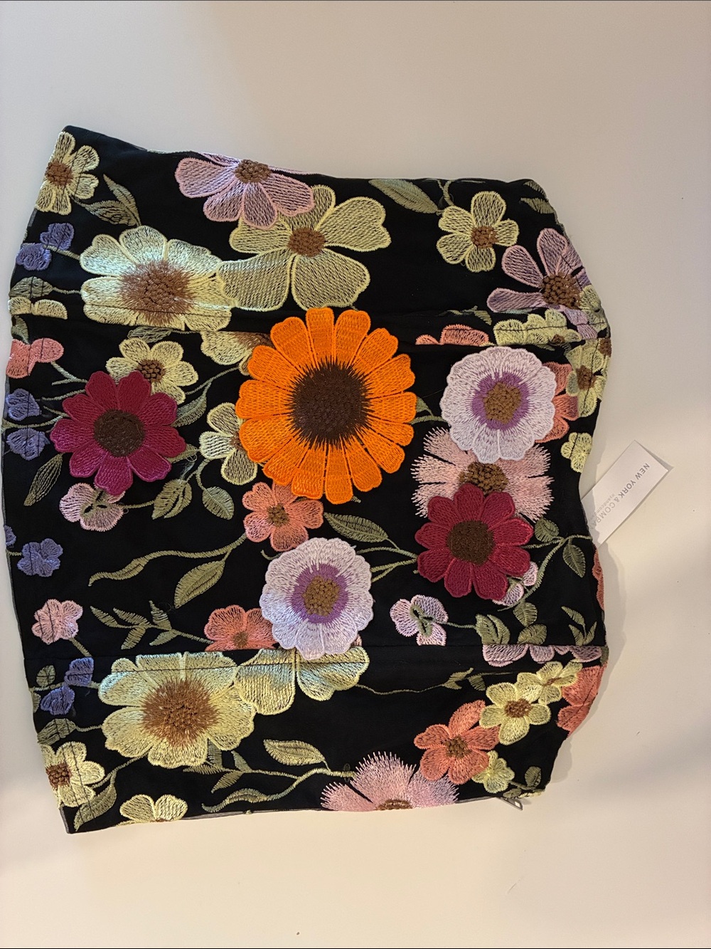 Embroidered Floral Black Crop Top with Multicolor Blooms